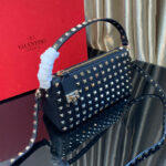 Valentino Small Rockstud Grainy Calfskin Crossbody Bag With All-Over Studs Black